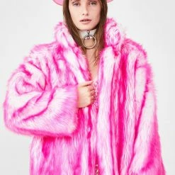 J Valentine Outerwear Bubblegum Hip-Length Faux Fur Coat