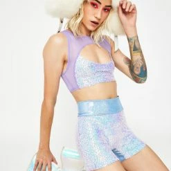 J Valentine Bottoms Lavender Dreams Sequin Biker Shorts