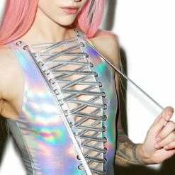 J Valentine Galactica Hologram Lace-Up Bodysuit