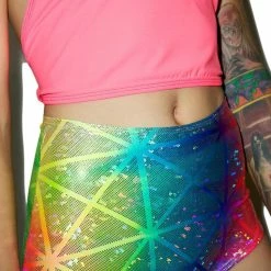 J Valentine Rainbow Prism High Waist Shorts Bottoms