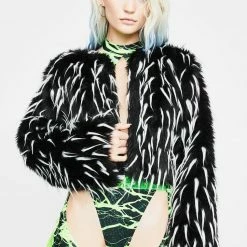 J Valentine White Tipped Faux Fur Jacket