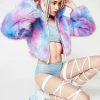 J Valentine Cotton Candy Faux-Fur Cropped Jacket Outerwear