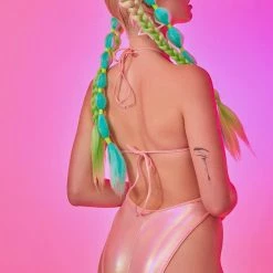 J Valentine Tops Peach Frost Oil Slick Bodysuit