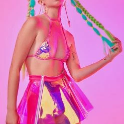 J Valentine Hot Pink Iridescent Choker Tri Top