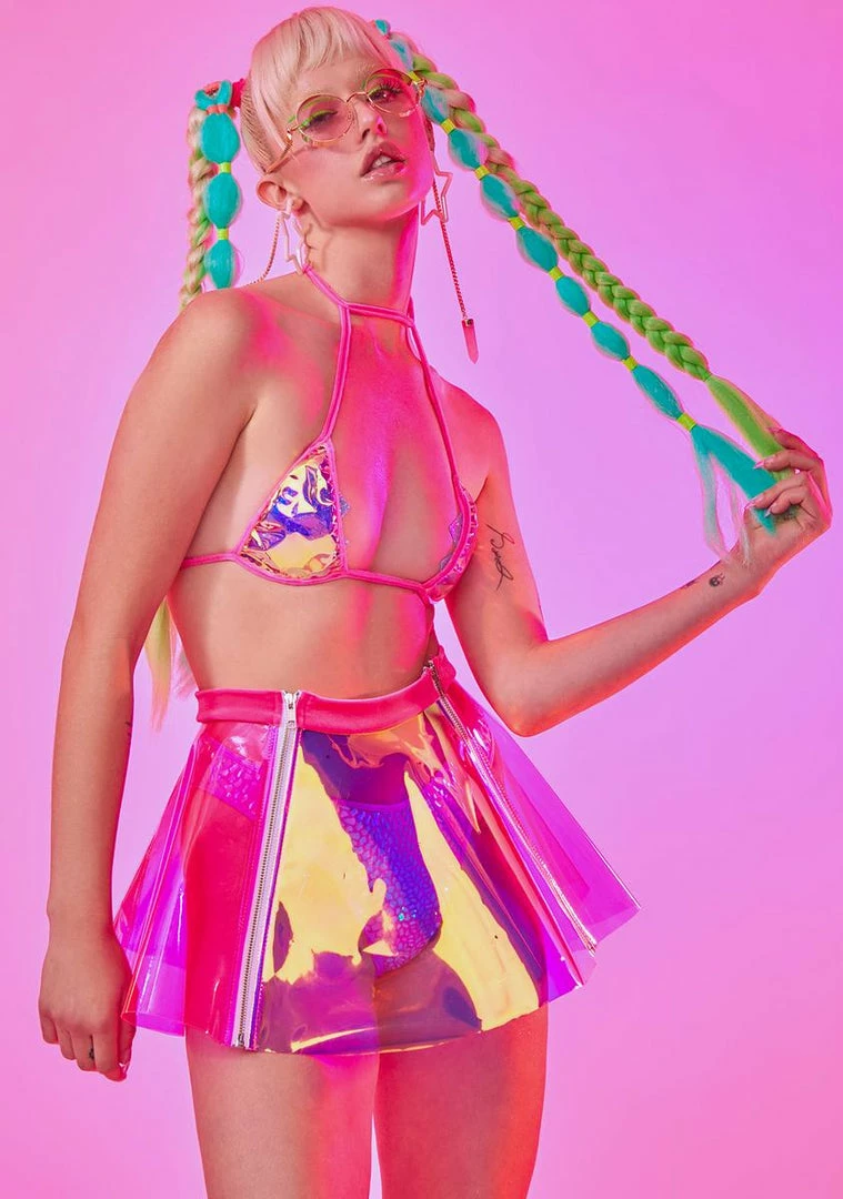 Discount π― J Valentine Hot Pink Iridescent Choker Tri Top π 4 J Valentine Hot Pink Iridescent Choker Tri Top