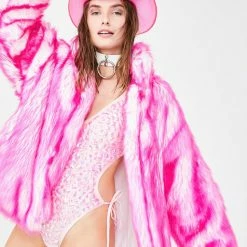 J Valentine Outerwear Bubblegum Hip-Length Faux Fur Coat