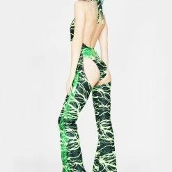 J Valentine Neon Lightning Fringe Belted Chaps Bottoms