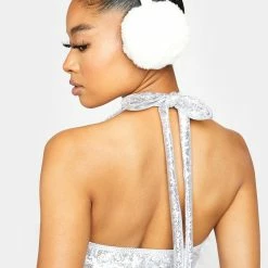 J Valentine White Hype Hologram Light-Up Wrap Top Bra Tops