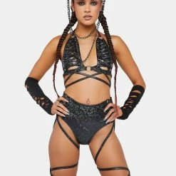 J Valentine Black Broken Lace-Up Metallic High-Cut Shorts