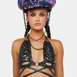 J Valentine Black Broken Lace-Up Harness Triangle Top