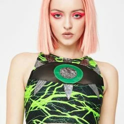 J Valentine Neon Lightning Eyeball Crop Top Tops
