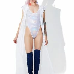 J Valentine Outerwear White Spectrum Long Mesh Duster
