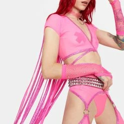 J Valentine Pink Karma Cowgirl Fringe Wrap Top