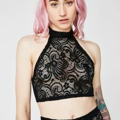 J Valentine Tops Midnight Cyclone Lace Crop Top