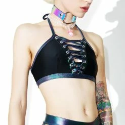 J Valentine Tops Deep Dive Lace-Up Halter Top