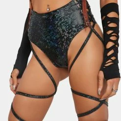 J Valentine Black Broken Lace-Up Metallic High-Cut Shorts