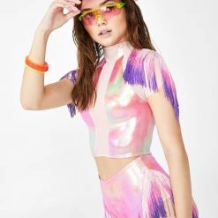 J Valentine Tops Creamsicle Fringe Crop Top