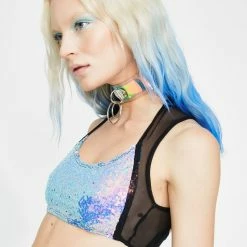 J Valentine Black Opal Sequin Mesh Top