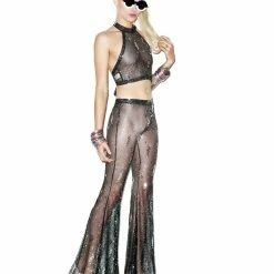 J Valentine Starry Sequin Mesh Bell Bottoms